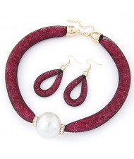 Pearl Pendant Stardust Fashion Statement Necklace and Earrings Set - Rose