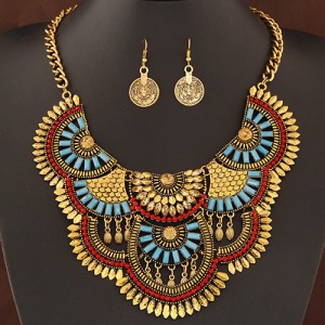 Exaggerating Floral Style Resin Gems Combined Fashion Statement Necklace and Earrings Set - Copper