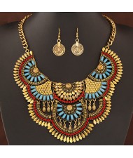 Exaggerating Floral Style Resin Gems Combined Fashion Statement Necklace and Earrings Set - Copper