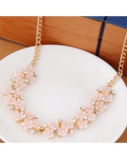 Korean Spring Fashion Sweet Tiny Flowers Golden Necklace - Pink