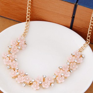Korean Spring Fashion Sweet Tiny Flowers Golden Necklace - Pink