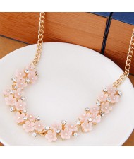 Korean Spring Fashion Sweet Tiny Flowers Golden Necklace - Pink