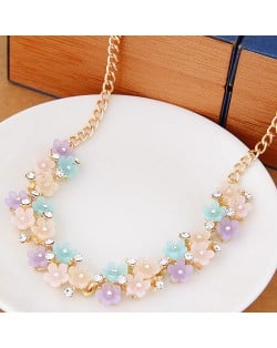 Korean Spring Fashion Sweet Tiny Flowers Golden Necklace - Multicolor