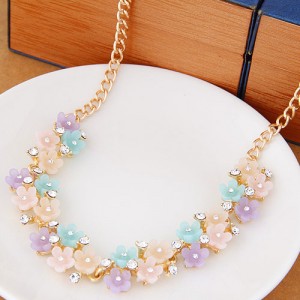 Korean Spring Fashion Sweet Tiny Flowers Golden Necklace - Multicolor