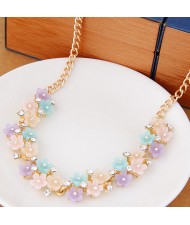 Korean Spring Fashion Sweet Tiny Flowers Golden Necklace - Multicolor