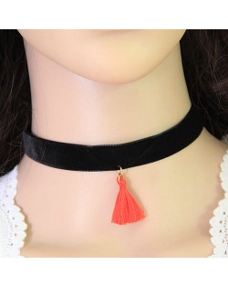 Cloth Tassel Pendant Rope Fashion Necklace - Red