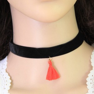 Cloth Tassel Pendant Rope Fashion Necklace - Red