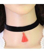 Cloth Tassel Pendant Rope Fashion Necklace - Red