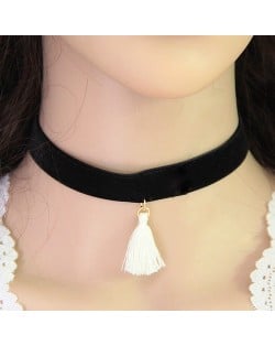 Cloth Tassel Pendant Rope Fashion Necklace - White