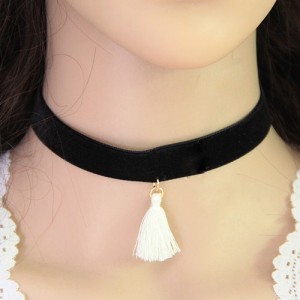 Cloth Tassel Pendant Rope Fashion Necklace - White