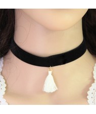 Cloth Tassel Pendant Rope Fashion Necklace - White