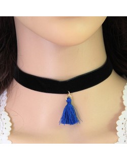 Cloth Tassel Pendant Rope Fashion Necklace - Blue