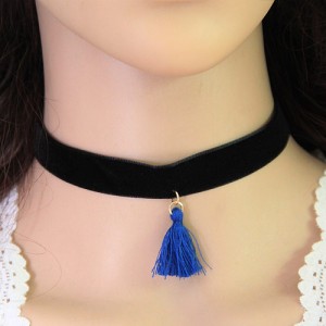 Cloth Tassel Pendant Rope Fashion Necklace - Blue