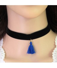 Cloth Tassel Pendant Rope Fashion Necklace - Blue