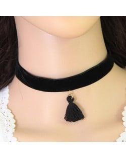 Cloth Tassel Pendant Rope Fashion Necklace - Black