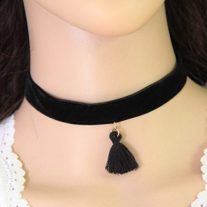 Cloth Tassel Pendant Rope Fashion Necklace - Black