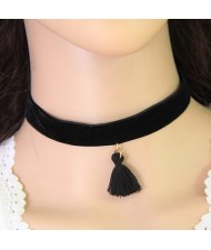 Cloth Tassel Pendant Rope Fashion Necklace - Black