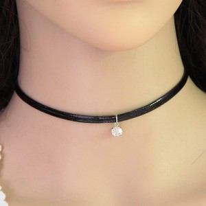 Simple Style Gem Pendant Leather Fashion Necklace