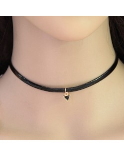 Tiny Black Triangle Pendant Leather Fashion Necklace