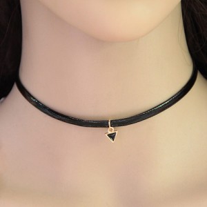 Tiny Black Triangle Pendant Leather Fashion Necklace