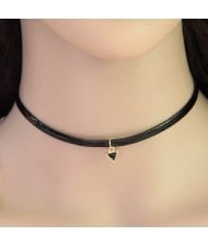 Tiny Black Triangle Pendant Leather Fashion Necklace