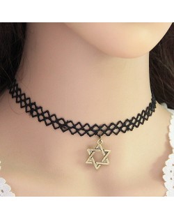 Vintage Hexagon Star Pendant Lace Fashion Necklace