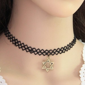 Vintage Hexagon Star Pendant Lace Fashion Necklace