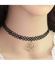 Vintage Hexagon Star Pendant Lace Fashion Necklace