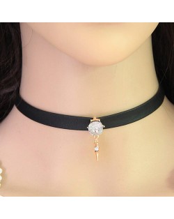 Gem with Dangling Rivet Pendant Design Leather Necklace - Red - White
