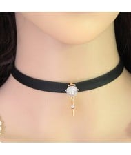 Gem with Dangling Rivet Pendant Design Leather Necklace - Red - White