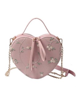 4 Colors Available Lace Floral Decorated Heart Shape Women Handbag/ Shoulder Bag