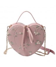 4 Colors Available Lace Floral Decorated Heart Shape Women Handbag/ Shoulder Bag