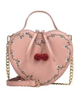 4 Colors Cherry Decorated Heart Shape Women Fashion Handbag/ Shoulder Bag
