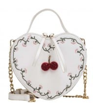 4 Colors Cherry Decorated Heart Shape Women Fashion Handbag/ Shoulder Bag