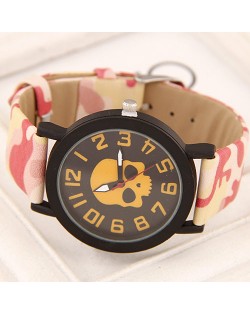 Popular Fashion Skull with Camouflage Wrist Band Watch - Yellow