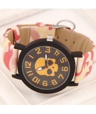 Popular Fashion Skull with Camouflage Wrist Band Watch - Yellow