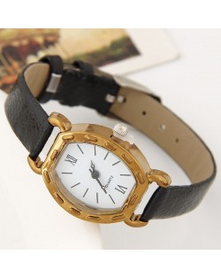 Studs Decorated Vintage Golden Square with Roman Numeral Dial Design Fashion Wrist Watch - Black