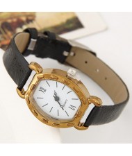 Studs Decorated Vintage Golden Square with Roman Numeral Dial Design Fashion Wrist Watch - Black
