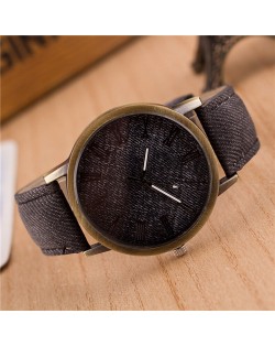 Jean Texture Leather Fashion Wrist Watch - Black