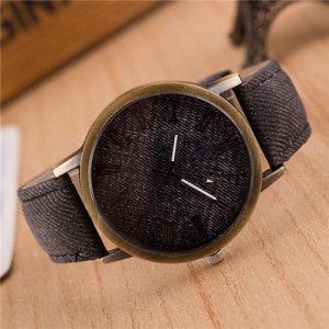 Jean Texture Leather Fashion Wrist Watch - Black