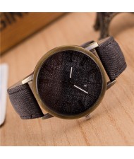 Jean Texture Leather Fashion Wrist Watch - Black