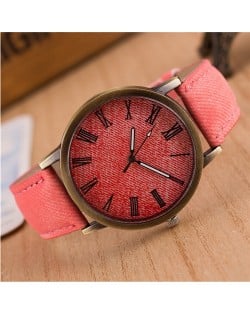 Jean Texture Leather Fashion Wrist Watch - Pink