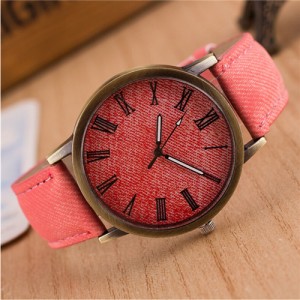 Jean Texture Leather Fashion Wrist Watch - Pink