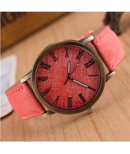 Jean Texture Leather Fashion Wrist Watch - Pink