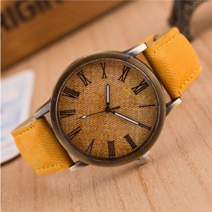 Jean Texture Leather Fashion Wrist Watch - Yellow