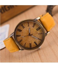 Jean Texture Leather Fashion Wrist Watch - Yellow