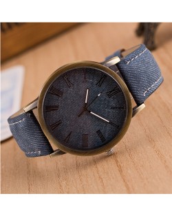 Jean Texture Leather Fashion Wrist Watch - Jean Blue