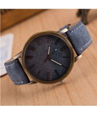 Jean Texture Leather Fashion Wrist Watch - Jean Blue