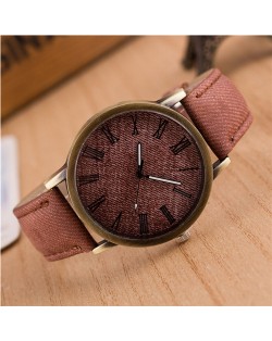 Jean Texture Leather Fashion Wrist Watch - Brown