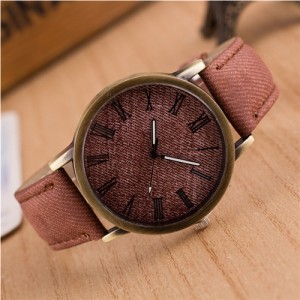 Jean Texture Leather Fashion Wrist Watch - Brown